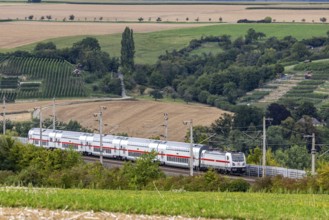 Enztal bridge with InterCity. Double-track railway overpass of the high-speed line from Mannheim to