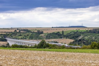 Enztal bridge with ICE. Double-track railway overpass of the high-speed line from Mannheim to