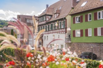 Street view with old houses and flowers offers a summery, historical impression, small town pearl