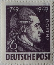 Johann Wolfgang von Goethe, a German writer and statesman, portrait on a German post stamp