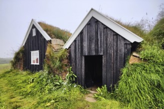 Nyibær, a medium-sized farmhouse with a sod roof, now a museum, Holar, Iceland
