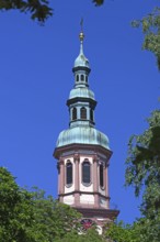 Tower of the Heilig-Kreuz church, foundation walls from the 13th century, rebuilt around 1700 after