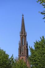Tower of the neo-Gothic town church, around 1850, Offenburg, Baden-Württemberg, Germany