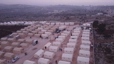 A general view of temporary camps and shelters set up for people displaced by the earthquake that