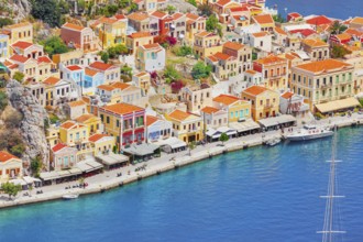 Gialos harbour, high angle view, Symi Island, Dodecanese Islands, Greece