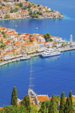 Gialos harbour, high angle view, Symi Island, Dodecanese Islands, Greece