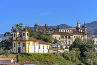 Antique baroque churches and historic buildings in the old city of Ouro Preto in Minas Gerais, Ouro