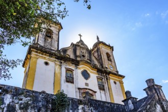 Facade of an old baroque church in the historic city of Ouro Preto, Minas Gerais