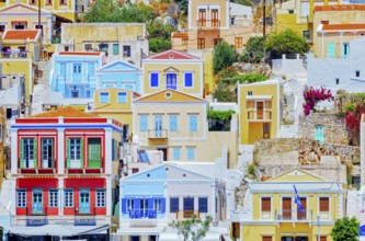 Colourful houses, Symi Island, Dodecanese Islands, Greece