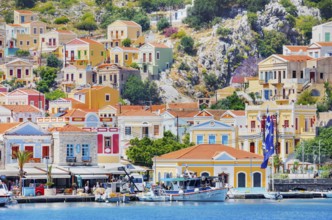 View of Gialos Harbour, Gialos, Symi Island, Dodecanese Islands, Greece