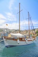 View of Gialos Harbour, Gialos, Symi Island, Dodecanese Islands, Greece