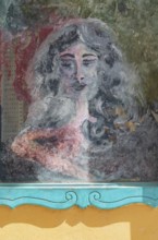 Painted outdoor cafe window, Gialos, Symi Island, Dodecanese Islands, Greece