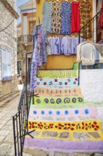 Old town painted staircase, Gialos, Symi Island, Dodecanese Islands, Greece