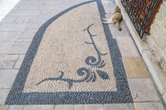 Traditional pebble mosaic, Gialos, Symi Island, Dodecanese Islands, Greece