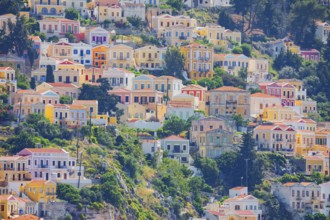 Colourful houses, Chorio, Symi Island, Dodecanese Islands, Greece