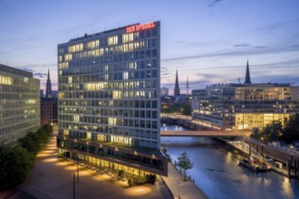 Aerial view of the Spiegel building at Ericusspitze in Hamburg's HafenCity in the Brooktorkai