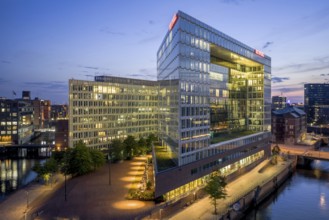 Aerial view of the Spiegel building at Ericusspitze in Hamburg's HafenCity in the Brooktorkai