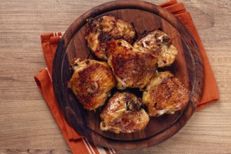 Fried chicken thighs, with spices, homemade, no people