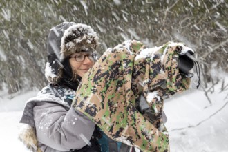 Photographer Veronique Amiard photographs the landscape in winter, Heavy snowfall, Gaspesie