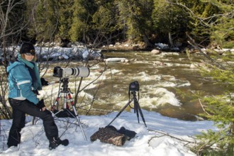 Photographer Veronique Amiard photographs birds along the white waters of the Ste Anne river,