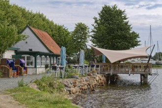 Restaurant Strandhalle on the banks of the Schlei in the town of Arnis, the smallest town in