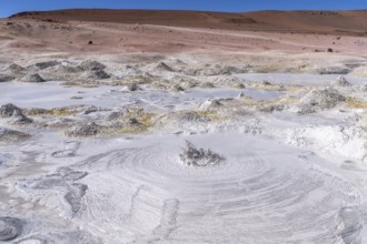 Boiling mud hole in the Sol de Mañana geothermal area, steam, lagoon route, San Pablo, Departamento