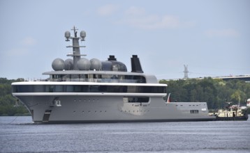 The new superyacht COSMOS leaves the Lürssen shipyard near Rendsburg for the Kiel Canal, Kielkanal,