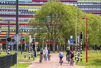 Cycle path through the university campus in Utrecht Science Park, Utrecht University, colourful