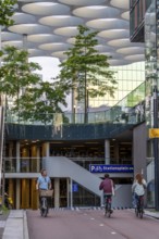 Entrance and exit to the central bicycle car park at Stationsplein, the largest bicycle car park in