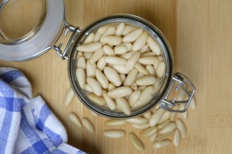 Pine nuts in glass containers, Pinus pinea