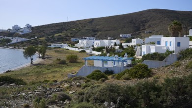 A coastal settlement with white houses and a view of the blue sea, Analipsi, Maltezana, Astypalea,