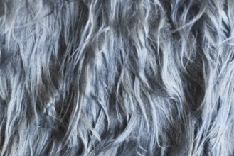 Close up of shaggy gray synthetic fake fur