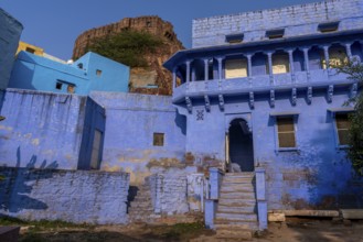 Mehrangarh Fort, above blue houses, Blue City, Gulab Sagar, Jodhpur, Rajasthan, India
