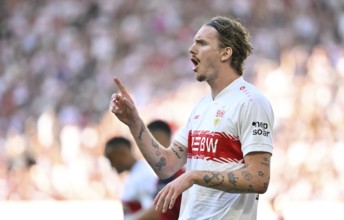 Nick Woltemade VfB Stuttgart (11) Gesture Gesture MHPArena, MHP Arena Stuttgart, Baden-Württemberg,