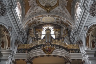 Organ loft, organ was built in 1725, Abbey Church of the Assumption of the Virgin Mary, Rohr, Lower