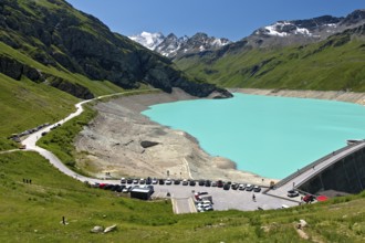 At the Moiry reservoir, Lac de Moiry, at low water in summer, Val d'Anniviers, Valais, Switzerland