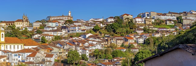 Panoramic view of the historic city of Ouro Preto with its houses and churches, Ouro Preto, Minas
