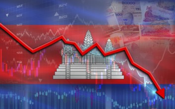 Cambodia financial fall on economy market. Cambodia financial crisis on economic graph