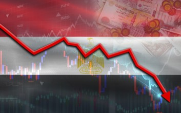 Egypt financial fall on economy market. Egypt financial crisis on economic graph