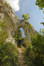 Teufelstorffelsen, Jura rock, gate-like breakthrough, stairs, natural monument between Gammertingen