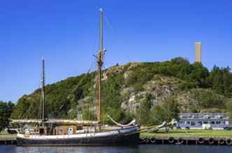 The ketch TS BRITTA is moored at the quay in the guest harbour of Uddevalla, Bohuslän, Västra