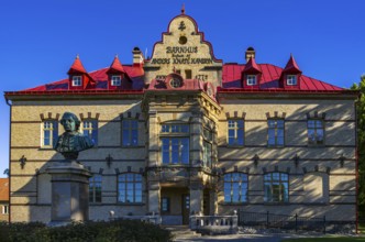 Historic school building of Gustafsberg, a former spa and bathing resort on the Byfjord in