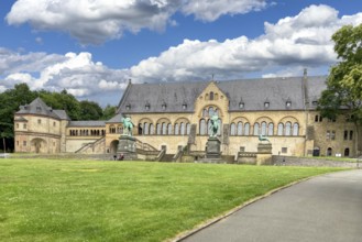 View over forecourt to historical building of Kaiserpfalz Goslar from Middle Ages built in 11th