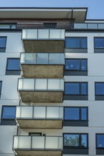 Balconys on apartment building built in 2020 in Ystad, Skåne County, Sweden, Scandinavia
