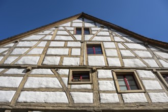 Detail of a historic half-timbered house in the old town centre of Stein am Rhein, Canton