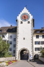The historic town gate, lower gate in the old town of Stein am Rhein with ornately decorated clock