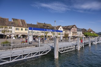 Jetty and promenade on the banks of the Rhine, Stein am Rhein, Canton Schaffhausen, Switzerland
