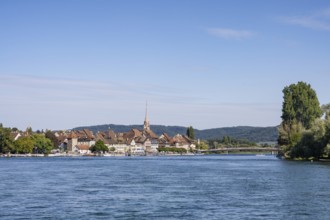 View over the Rhine, High Rhine with the town of Stein am Rhein, Canton Schaffhausen, Switzerland