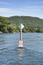 Navigation sign with construction site sign, Wiffe, sign for inland navigation, which marks the