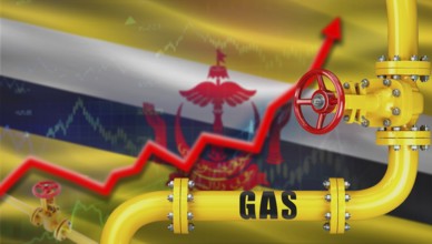 Gas pipeline with Brunei flag in background. Increase in gas production with Brunei flag, Concept